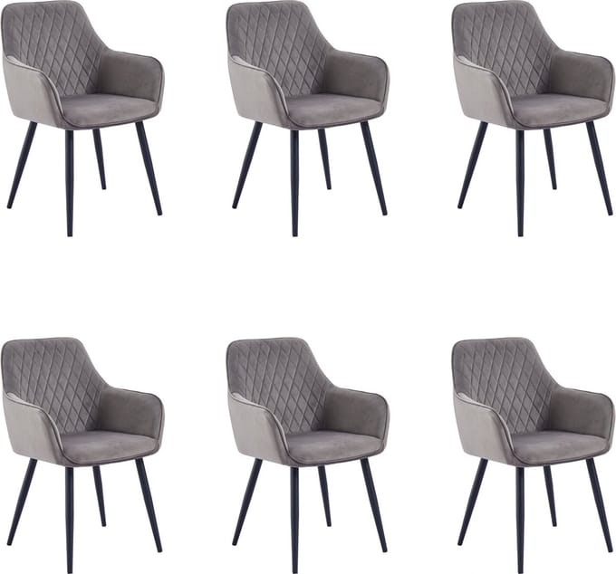 Colenis® - Beverly Eetkamerstoel - Set Van 6 - Grijs - Fluweel - Met armleuning