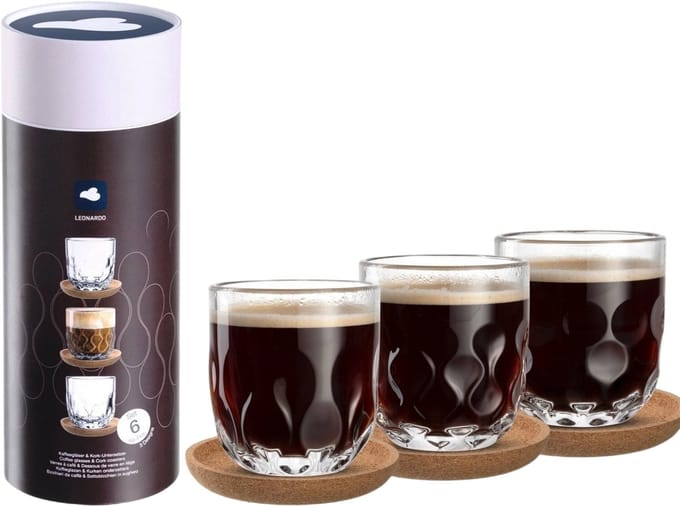 Leonardo GOCCE Koffieglas 220ml - set van 3 glazen - Met onderzetters