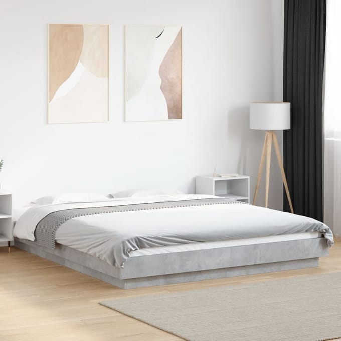 vidaXL - Bedframe - bewerkt - hout - betongrijs - 160x200 - cm