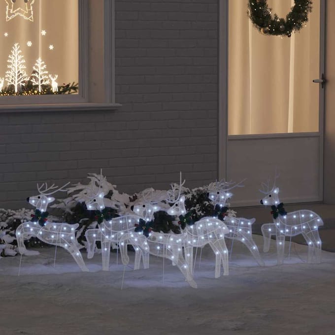 vidaXL LED Rendieren 6 st Wit 45 x 19 x 65 cm Stof