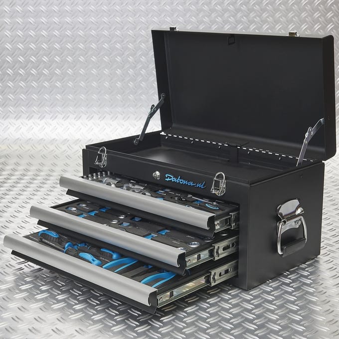 Datona® Gereedschapskist drie lades - 3 lades gevuld - Zwart