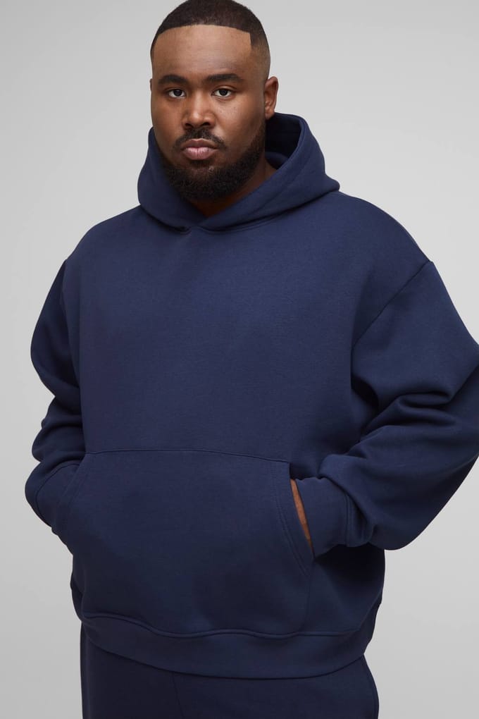 Plus Essential Oversized Boxy Over the Head Hoodie | Navy | Size 4XL