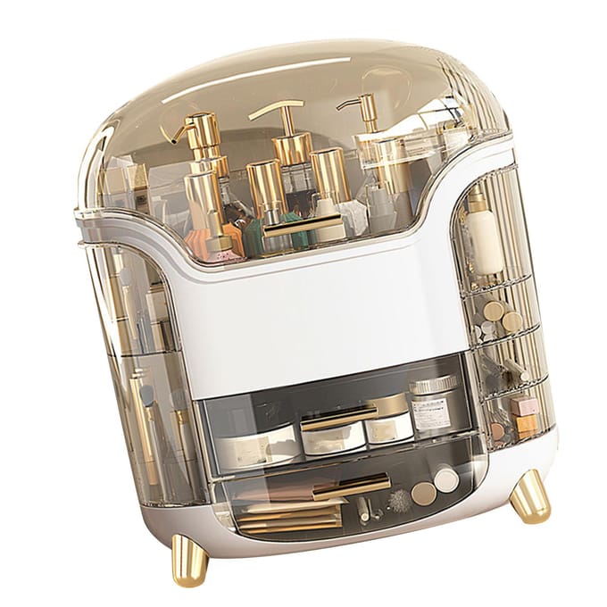 Cosmetische Doos Grote Capaciteit Compartimenten Opbergruimte Draaibaar Waterdicht Transparant Verticale Make-up wit