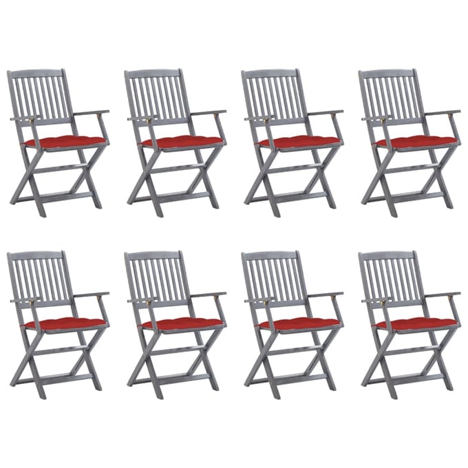 vidaXL - Inklapbare - stoelen - 8 - st - met - kussens - massief - acaciahout