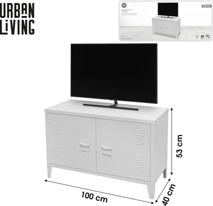 "INDUSTRIEL WHITE" TV-meubel van metaal met 2 deuren 100x40xH53 cm