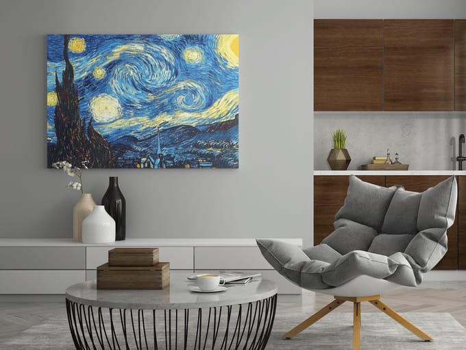 Canvas Schilderij - Van Gogh Starry Night - Kunst - 60x40x2 cm
