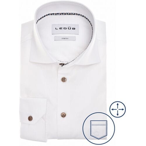 Ledûb Overhemd Uni Color Cotton Stretch Wit / male