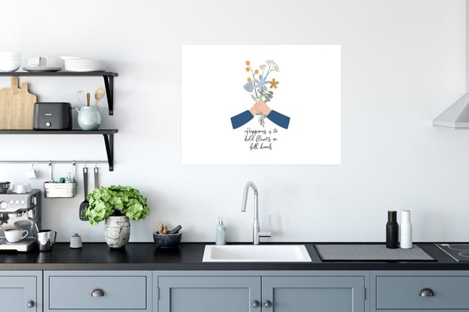 Poster Quotes - Spreuken - Happiness is to hold flowers in both hands - 80x60 cm