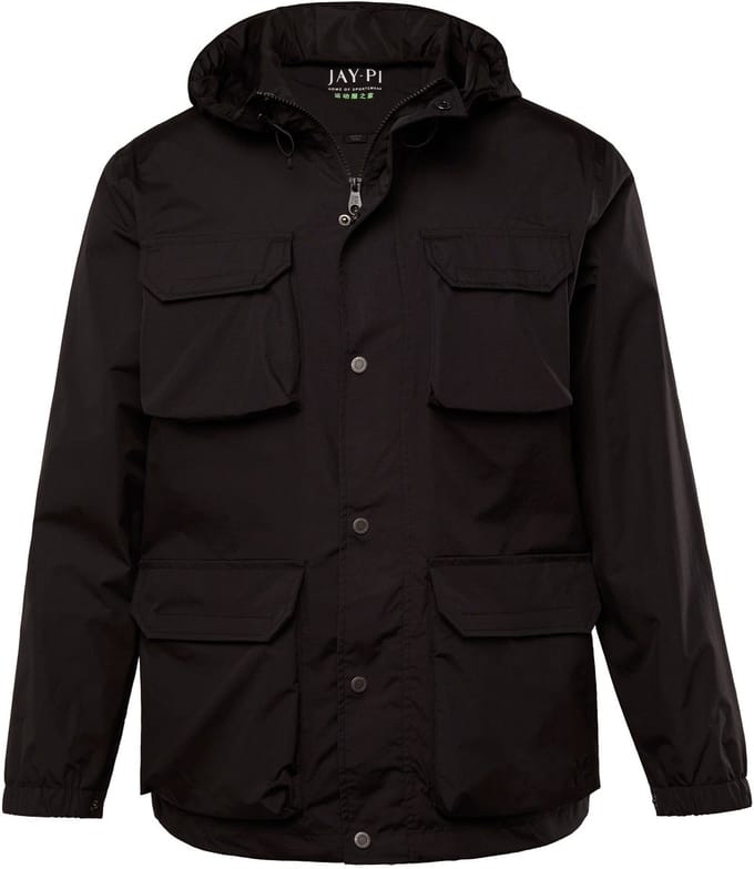 JAY-PI - Heren - Functioneel jack Buik-Fit outdoor regenjas - Zwart - Maat L