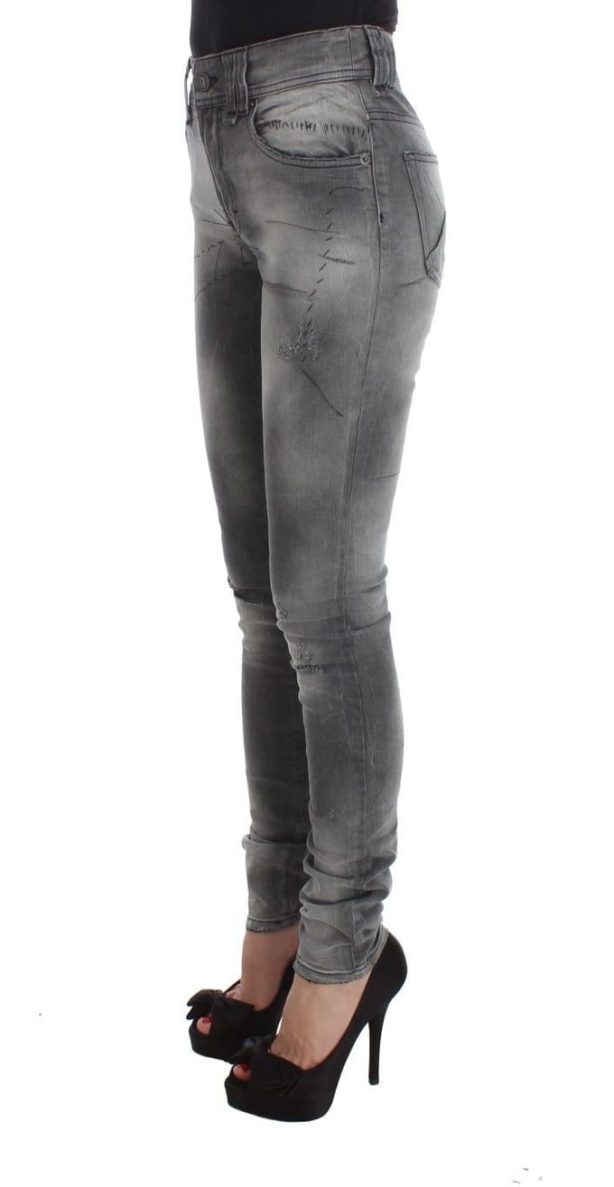 John Galliano Grijs Gewassen Katoenmengsel Slim Fit Denim Jeans Broek