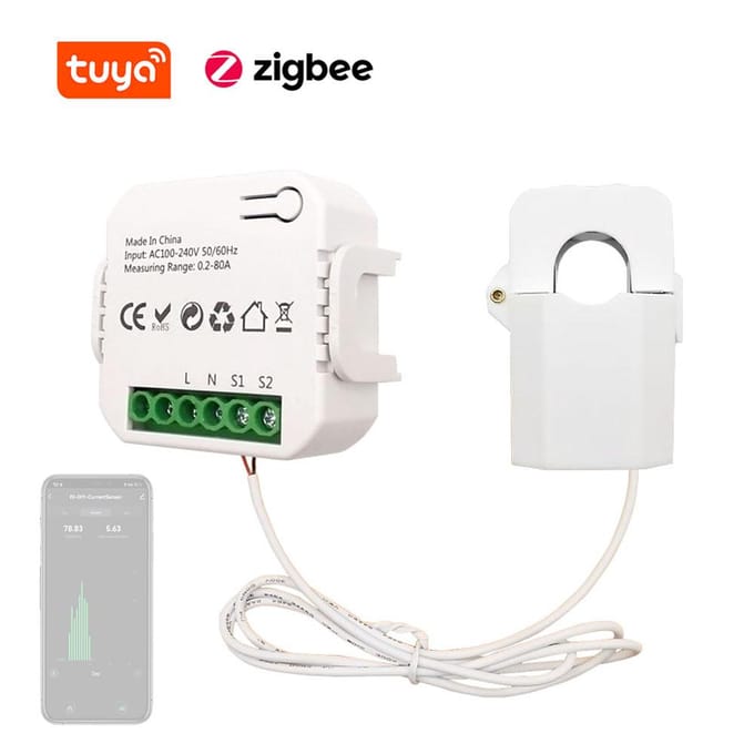 Tuya ZigBee Enkele Fase Klem 80A Energiemeter Mobiele Telefoon APP Regelstroomtransformator veelkleurig