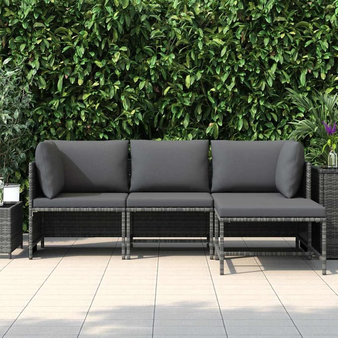 vidaXL - 4-delige - Loungeset - met - kussens - poly - rattan - grijs
