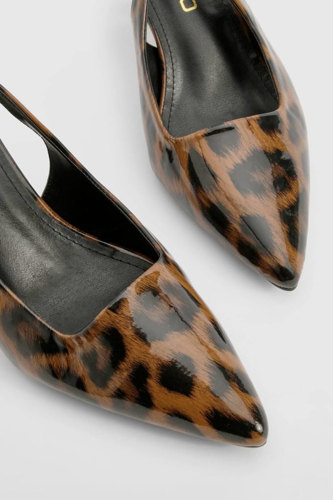 boohoo Dames Leopard Low Stiletto Slingback Courtschoen | Luipaardprint | Maat: 40