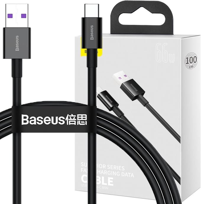 Baseus - Superior - kabel USB - USB Type C - 66 - W - (11 - V / 6 - A) - Huawei - SuperCharge - SCP - 1 - m - zwart - (CATYS-01)