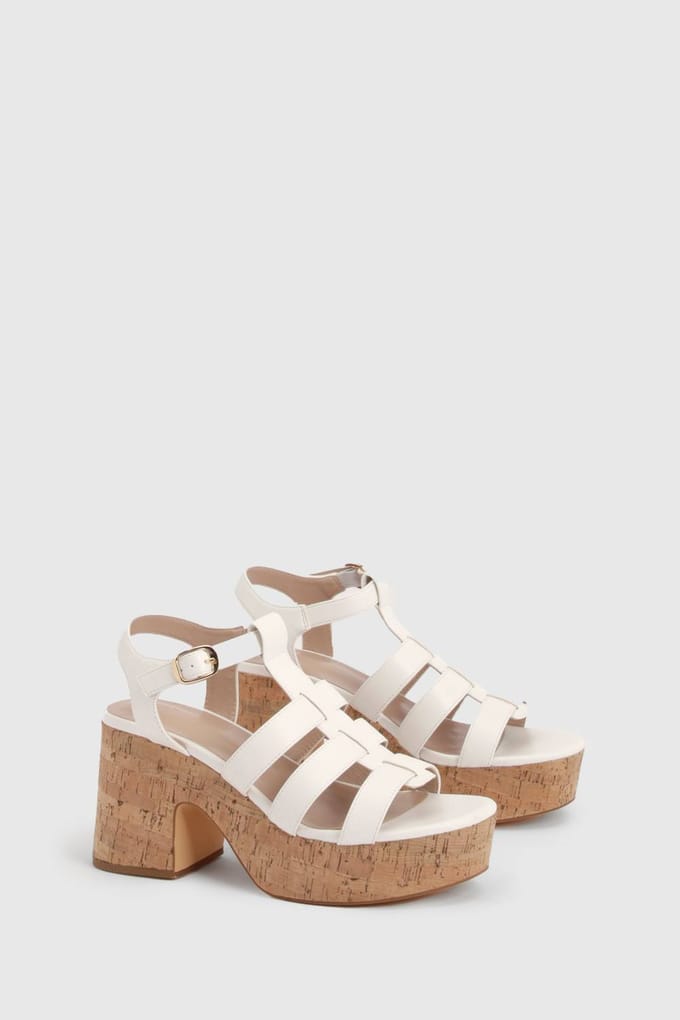 boohoo Dames Gladiator Kurk Sleehakken | Wit | Maat: 37