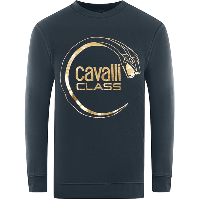 Cavalli Class Piercing Slang Logo Donkerblauwe Sweatshirt