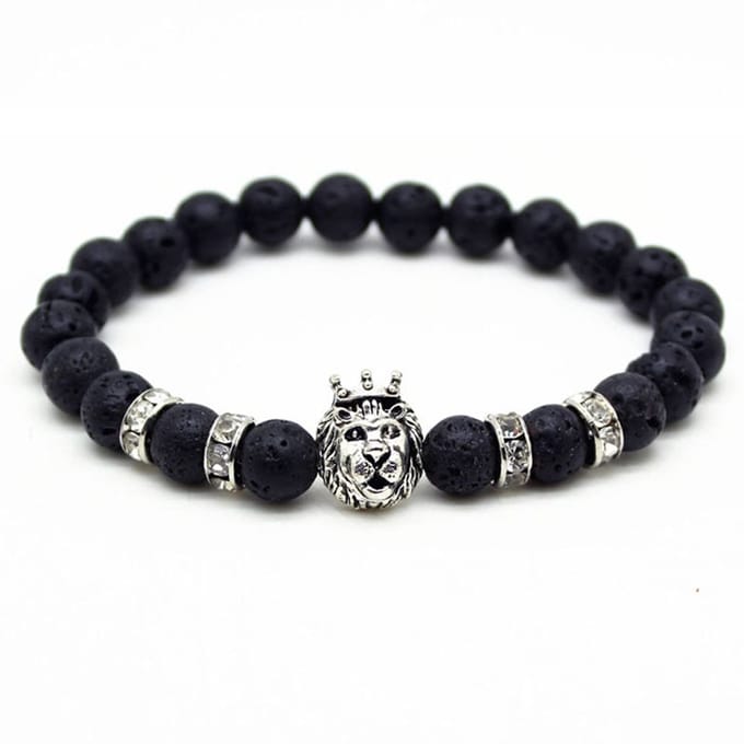 Memphis kralen armband mannen Lavasteen Lionhead Silver