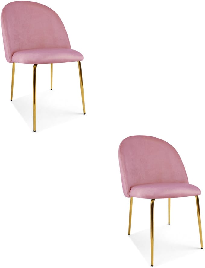 Set van 2 eetkamerstoelen INCA - Lichtroze fluweel - Gouden metalen poten - Modern design