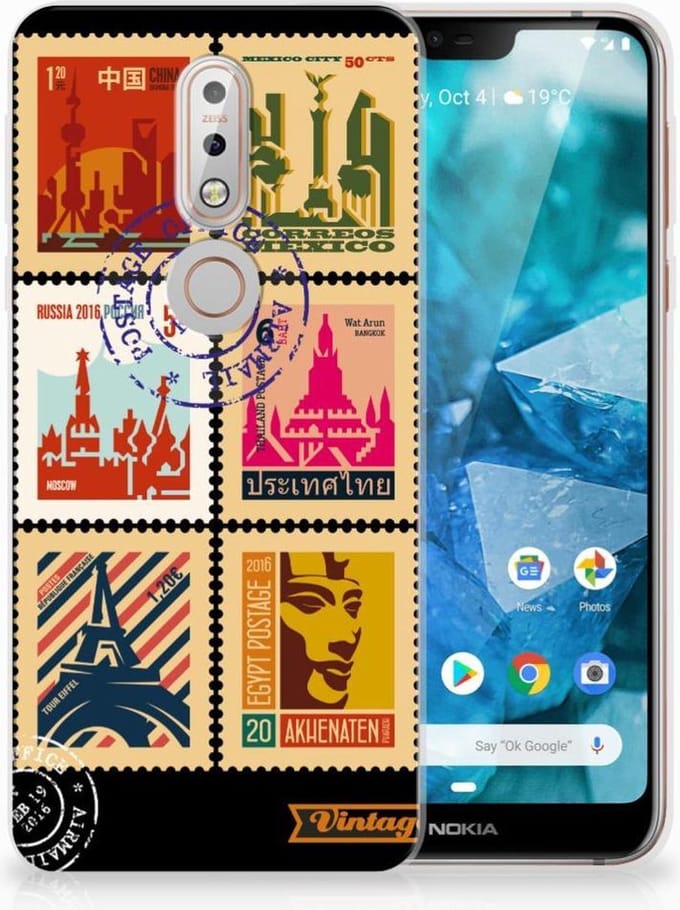 Nokia 7.1 Siliconen Back Cover Postzegels
