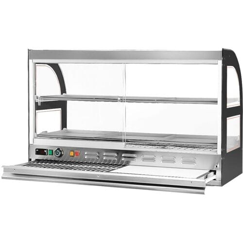 GGM Gastro Warmhaltevitrine für Hähnchen - 1,8 kW - 2 Ablagen - mit ausziehbarem Schneidebrett