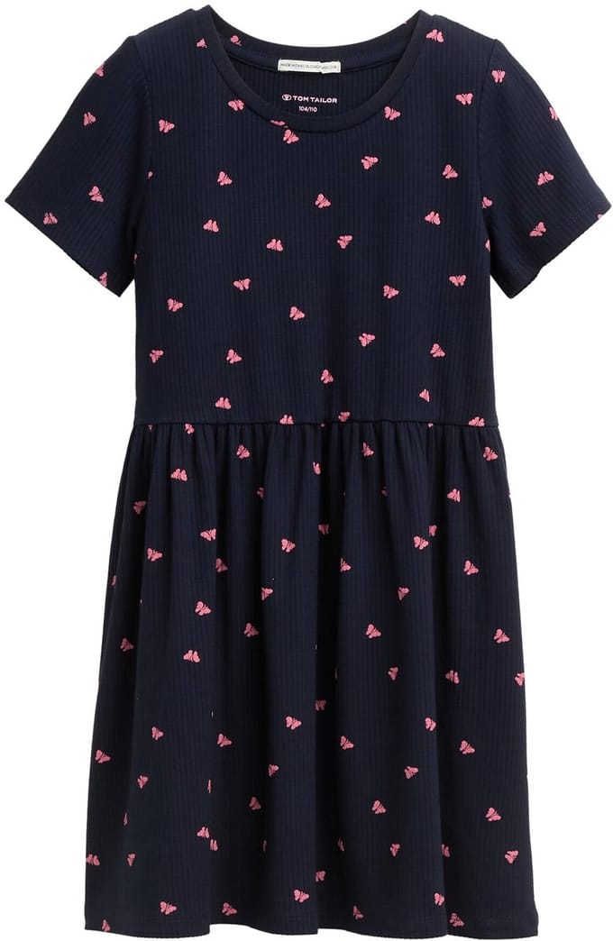 Tom Tailor - Minijurk met ribbelstructuur - Maat 128/134 - dark blue pink butterfly