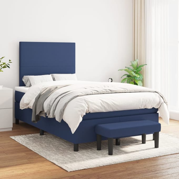 vidaXL - Boxspring - met - matras - stof - blauw - 120x200 - cm