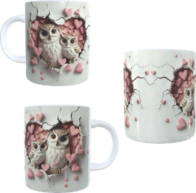 Koffie beker - thee mok - afbeelding uiltjes met hartjes