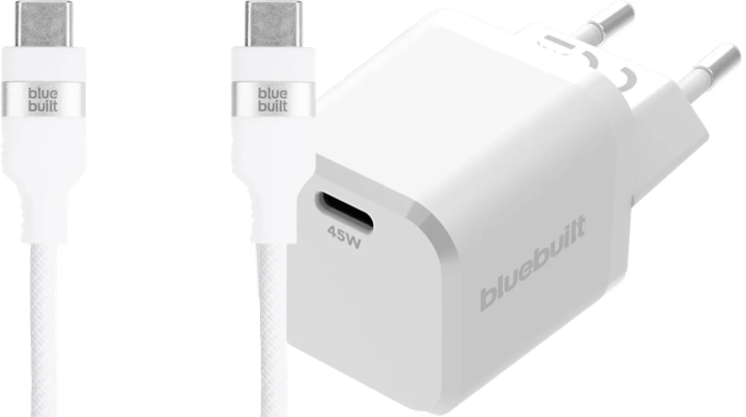 BlueBuilt Power Delivery Oplader 45W + Usb C Kabel 3m Nylon Wit