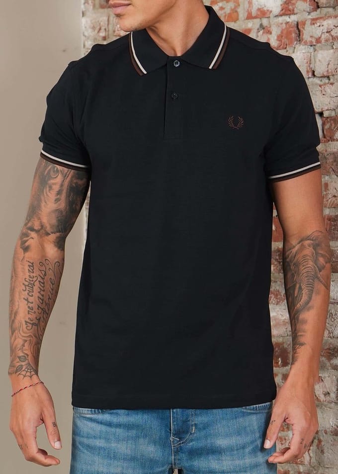 Fred Perry Twin tipped fred perry shirt - Navy Wheat Brown Tobacco