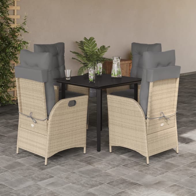 vidaXL - 5-delige - Tuinset - met - kussens - poly - rattan - beige