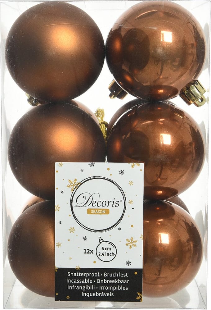 Decoris kerstballen - 12x st - kaneel bruin - D6 cm - kunststof - mat/glans - kerstversiering