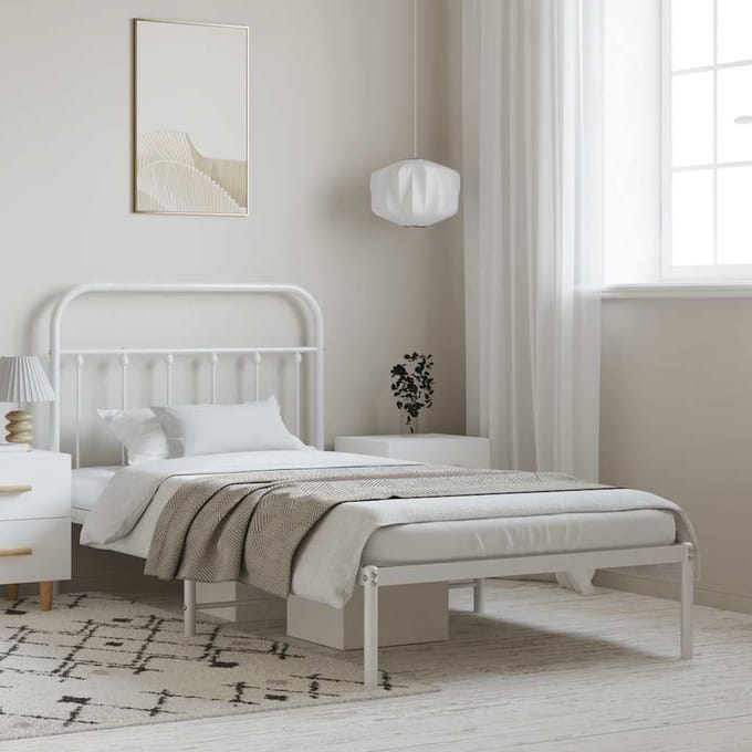 vidaXL - Bedframe - met - hoofdbord - metaal - wit - 100x190 - cm