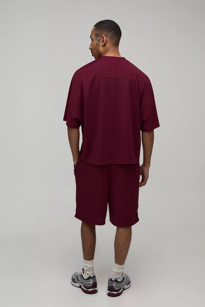 Oversized Boxy Mesh Vleermuis 44 Hockey Top En Short Set | Burgundy | Size Medium