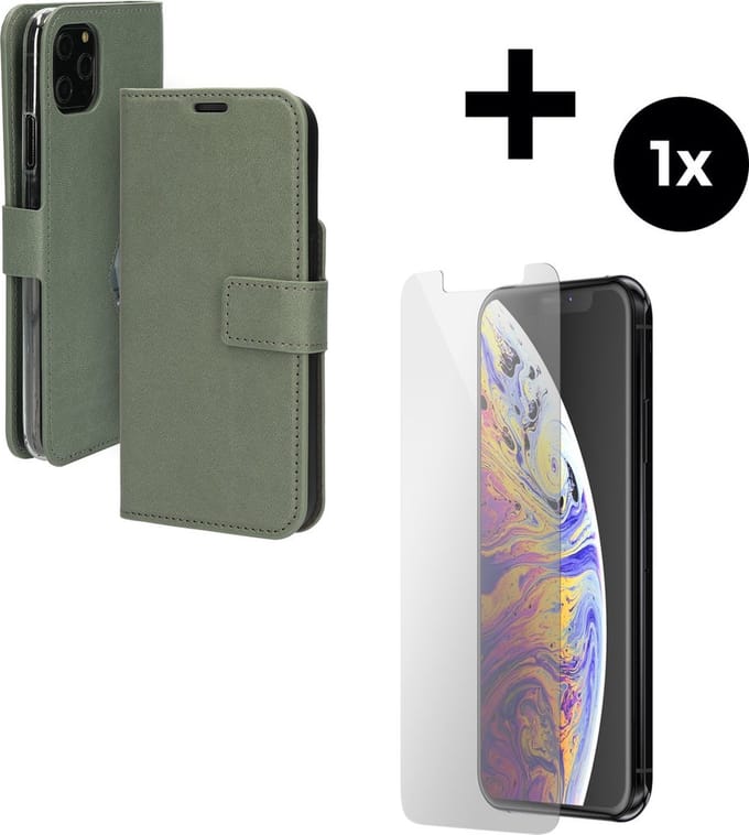 Mobiparts Classic Wallet hoesje geschikt voor Apple iPhone 11 Pro Max met 1 Screenprotector van Gehard Glas - Groen