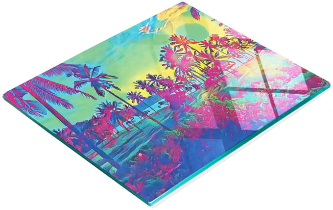 Glazen decoratieve plank met afbeelding van palmbomen voor het serveren van snacks, 60x52 cm