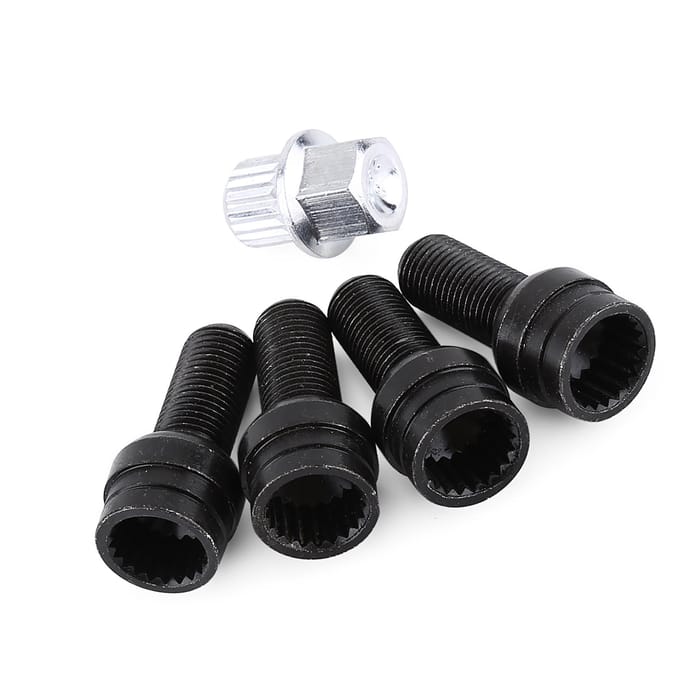 4+1 M14*1.5MM Zwarte stalen wielbouten en borgmoerenset met sleutel black