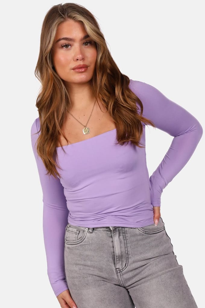 Getdrezzed Top - Maat: M - Basic shirt vierkante hals lila
