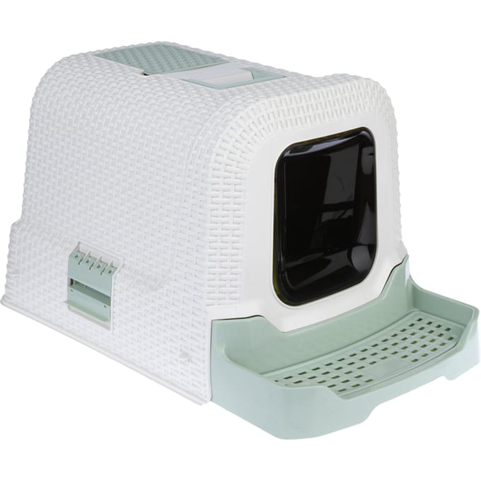 kooa kattenbak met kap met kattenbakvulling wit/munt