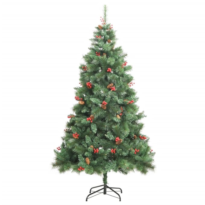 vidaXL - Kunstkerstboom - met - scharnieren - dennenappels - en - bessen - 210 - cm