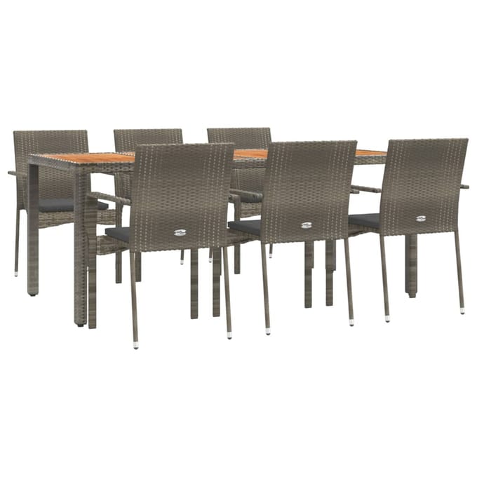 vidaXL - 7-delige - Tuinset - met - kussens - poly - rattan - grijs