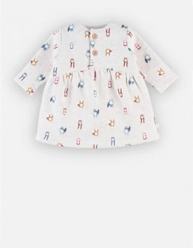 noukie's - Jurk - Sweat - Beige - Dierenprint - 9 maand