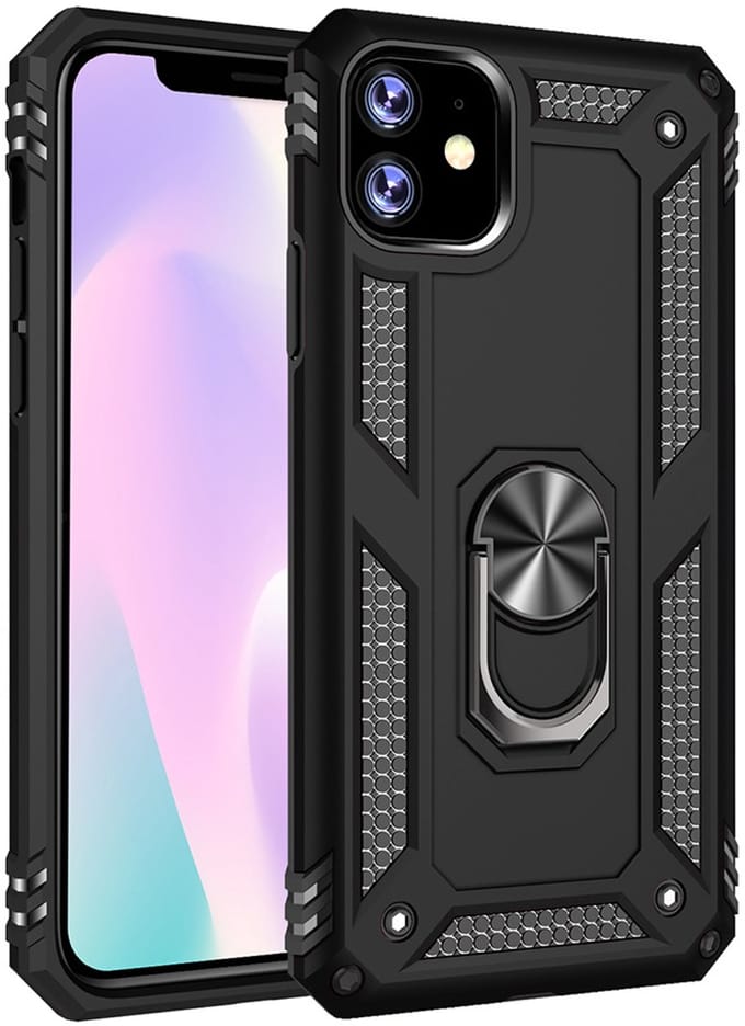 Ntech hoesje Geschikt voor iPhone 11 Armor Ringhouder TPU - Zwart