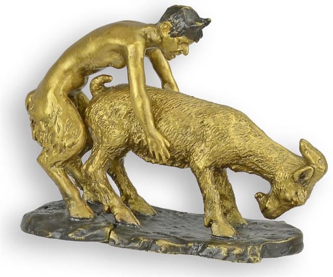 EEN BRONZEN GROEP VAN EEN FAUN EN EEN GEIT
