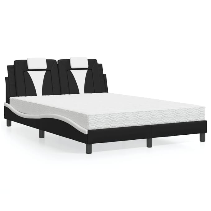 vidaXL - Bed - "Viana" - met - matras - kunstleer - zwart - en - wit - 140x190 - cm