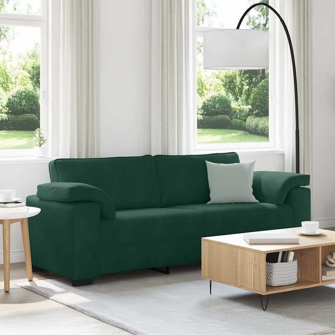 vidaXL - 3-zitsbank - donkergroen - 220x77x82 - cm - fluweel