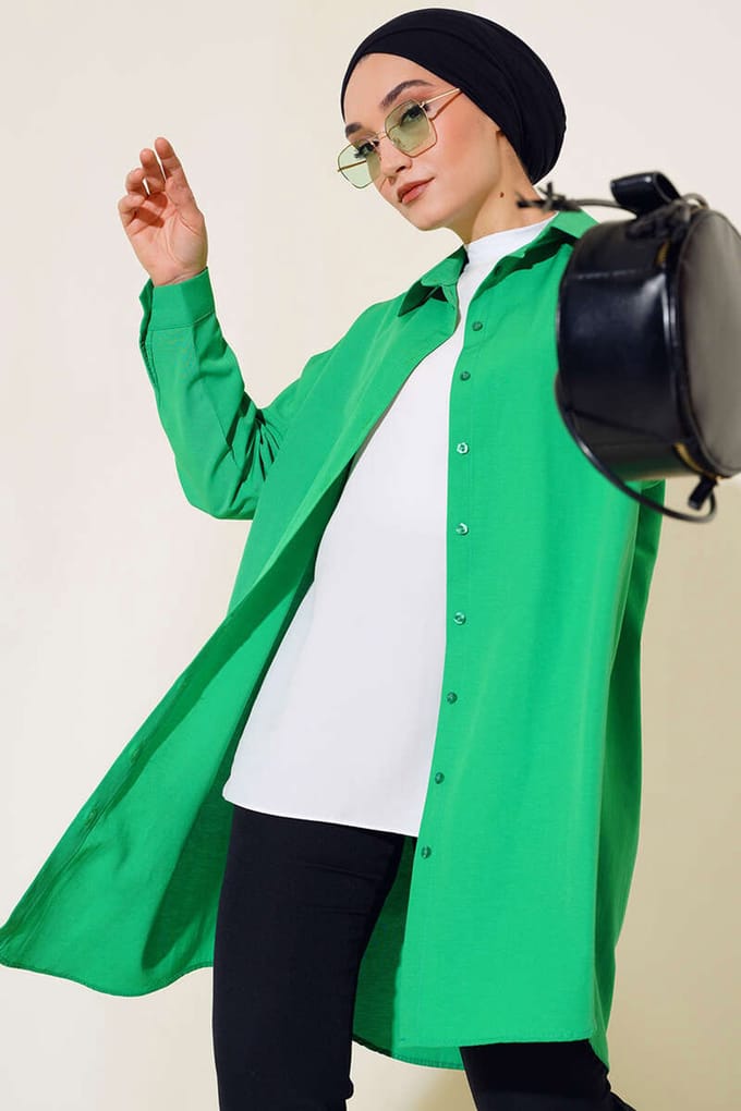 Lange Poplin Shirt met Knopsluiting