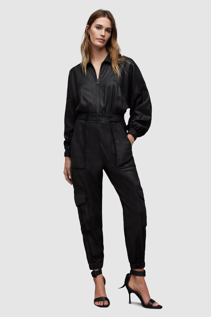 AllSaints Frieda Denim Jumpsuit Black Maat: W25 | Jumpsuits Outlet | Dames | Zwart