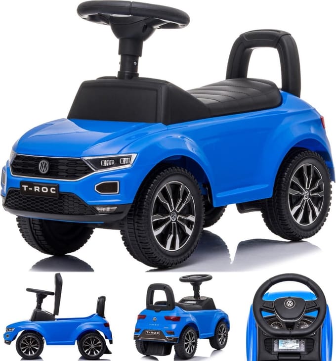 Kinderauto Volkswagen loopauto vanaf 1 jaar met claxon, verchroomde velgen, opbergvak onder de stoel (Blauw)