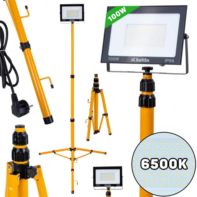 Keltin LED bouwlamp - 100W - Telescopisch statief - Koud wit 6500K - Verstelbare hoogte 60-160 cm