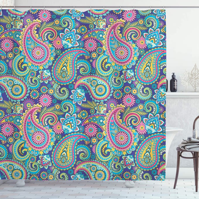 ABAKUHAUS Paisley Douchegordijn – Badkamer – Multi 175x180 cm